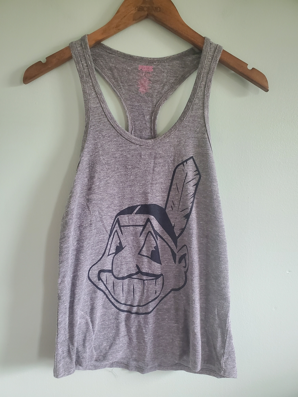PINK Victoria's Secret Gray Racerback Graphic Tank Top